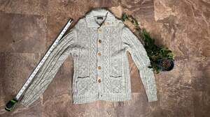 Vintage Horizon Gray Cable Knit Cardigan Sweater with Wood Buttons